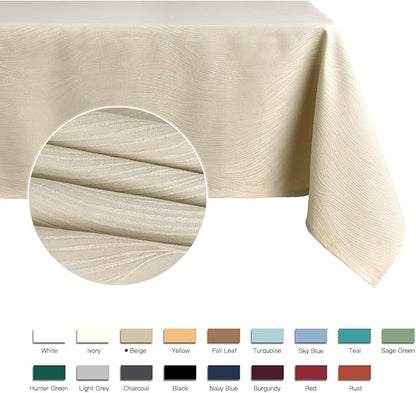 maxmill Jacquard Table Cloth Swirl Design Water Proof Wrinkle Free Heavy Weight Soft Tablecloth Decorative Table Cover for Outdoor and Indoor Use Square 60 x 60 Inch Beige
