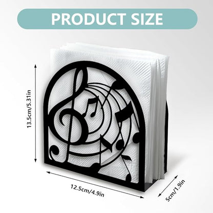 Music Note Decorative Black Metal Napkin Holder for Table, 4.9" x 4.9" x 1.9" Standing Napkin Holder for Home Kitchen Restaurant Picnic Party Coffee Bar Dining Room
