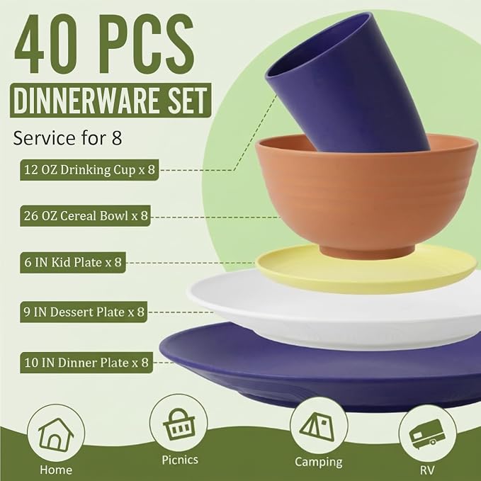 Wheat Straw Dinnerware Sets 40 PCS - Image 2