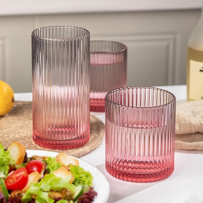 Ribbed Drinking Glasses 8pcs, 12oz and 10oz Glassware, Tumbler Glasses Cup Set - Image 3