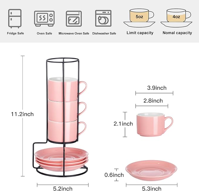 Espresso Cups Set of 4, 4oz Stackable Coffee Cups - Image 8