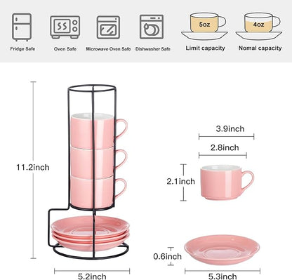 Espresso Cups Set of 4, 4oz Stackable Coffee Cups - Image 8