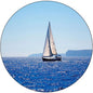Small Round Tablecloth, Ocean Washable Polyester Table Cloth for, Blue Mediterranean Sailboat Sailing in Round Tables 61inch Diameter, for Dinner Kitchen Party Decoration, Blue