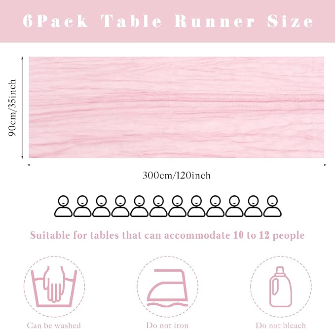 6 Pieces Light Pink Cheesecloth Table Runner 10FT Pink Runner - Image 3