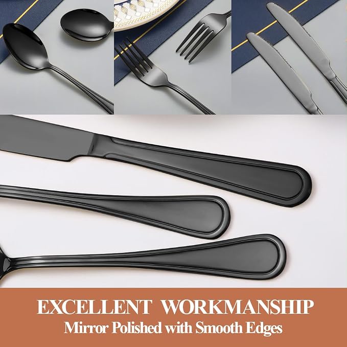 20 Pcs Black Silverware Set for 4, Food Grade Stainless Steel Flatware Set - Image 4