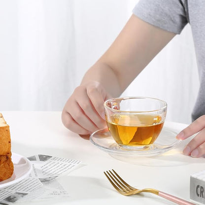 Glass Teacup and Saucer Set, 6 Pack Coffee Mug - Image 3