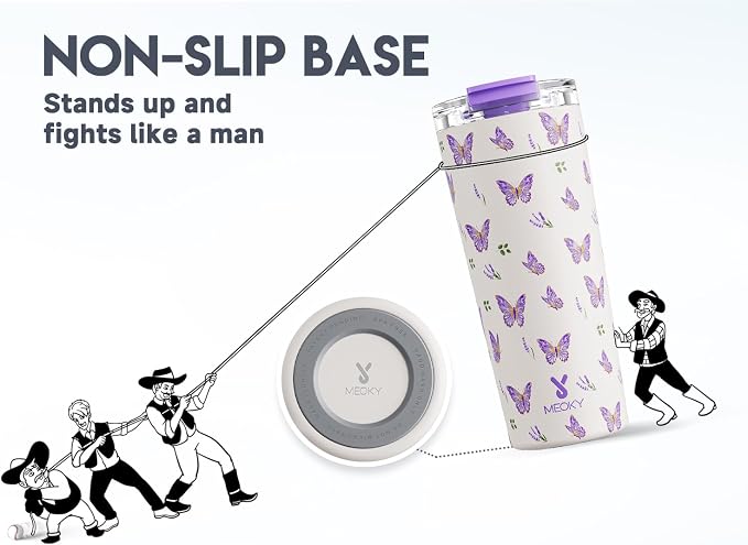 Meoky 24 oz Insulated Travel Coffee Mug: Leak Proof Lid, Butterfly | Stainless - Image 8