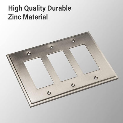 Henne Bery Soft Modern Decorative Wall Plate Switch Plate Outlet Cover (Triple Decorator, Satin Nickel)
