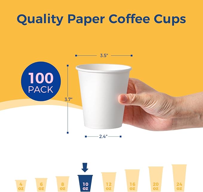 Fit Meal Prep 100 Pack 10 oz Disposable Paper Coffee Cups, Premium Hot Cups - Image 2