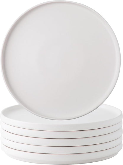 AmorArc Stoneware Dinner Plates Set of 6, 10.5 Inch Reactive Matte Glaze Ceramic Plates Set, Modern Dinnerware Dish set for Kitchen,Microwave, Dishwasher Safe, Scratch Resistant,Matte White