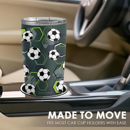SANDJEST Soccer Tumbler Stainless Steel 20oz, Insulated Travel Coffee Cup - Image 6