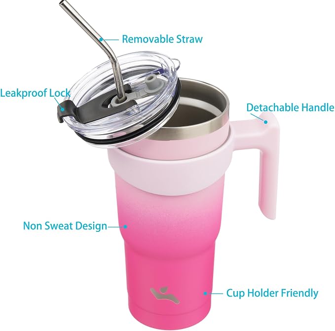 Konokyo 20 oz Tumbler with Handle and Straw, Insulated Travel Mug | Cherry; - Image 2
