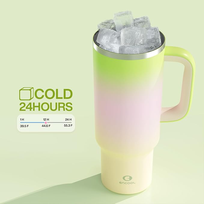 ENCOOL 40 oz Tumbler with Handle and Straw: Stainless Steel Insulated Tumbler - Image 6