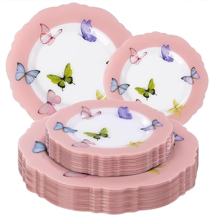 20PCS Pink Butterfly Plates by WDF