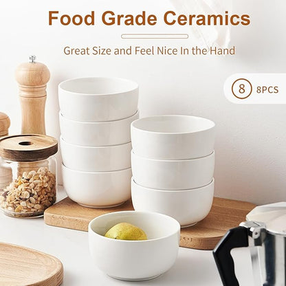 Jassceram Ice Cream Bowls Set of 8,12 Oz Ceramic Small Bowls for Soup, Side dishes, Cereal Bowls for Dessert, Snack, Suitable for Portion Control - Dishwasher & Microwave Safe, 4.5 Inch, White