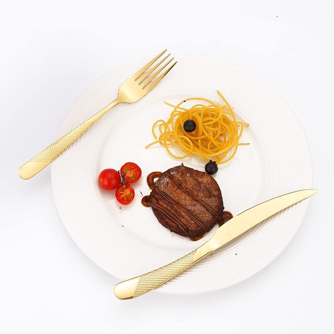 Hammered Silverware Set Gold Modern Stainless Steel Flatware - Image 8