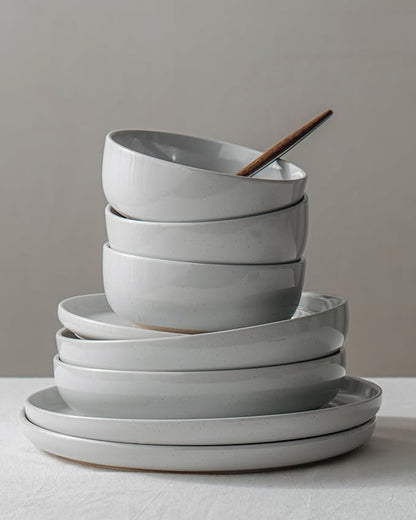 Famiware Milkyway Plates and Bowls Set, 18 Pieces Dinnerware Sets, Dishes Set for 6, Light Gray