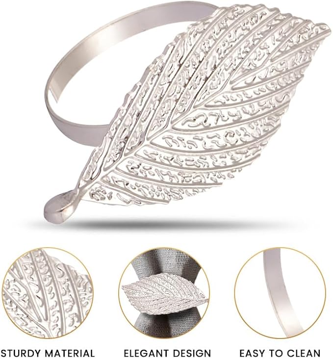Decozen Set of 8 Gold Napkin Rings in Leaf Design, Festive, Table Decor Setting for Holiday, Wedding, Birthday, Kitchen, Home Decor, Housewarming Gift - Mothers Day Decorations