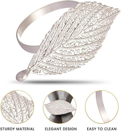 Decozen Set of 8 Gold Napkin Rings in Leaf Design, Festive, Table Decor Setting for Holiday, Wedding, Birthday, Kitchen, Home Decor, Housewarming Gift - Mothers Day Decorations