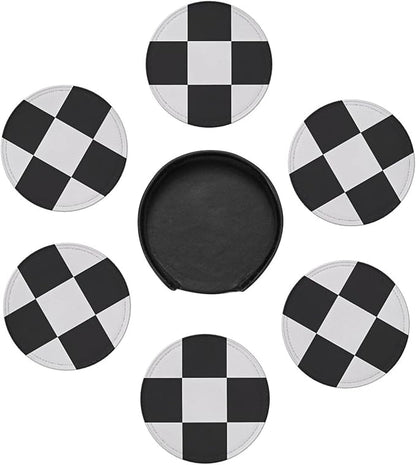 6 Pcs Black and White Checker Leather Coasters - Image 7