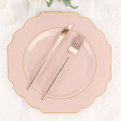 Blush Hard Plastic Dinner Plates, 50 Pack 11" Disposable Round Baroque Plates by TCFLinen