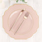 Blush Hard Plastic Dinner Plates, 50 Pack 11" Disposable Round Baroque Plates by TCFLinen