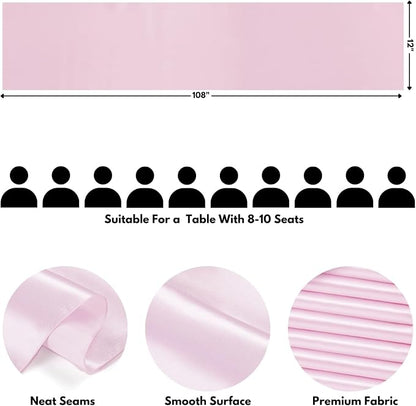 Light Pink Satin Table Runner, 12x108 Inches, 4 Pack | Premium Satin, Smooth - Image 2