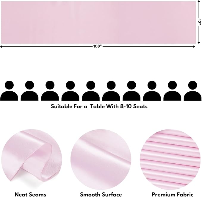 Light Pink Satin Table Runner, 12x108 Inches, 12 Pack | Premium Satin, Smooth - Image 2