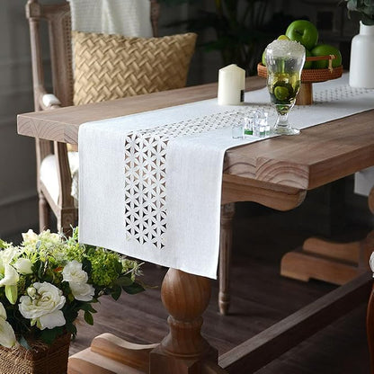 ARTABLE Off White Farmhouse Fabric Table Runner Finished Edge 16 x 104 Inch | - Image 5