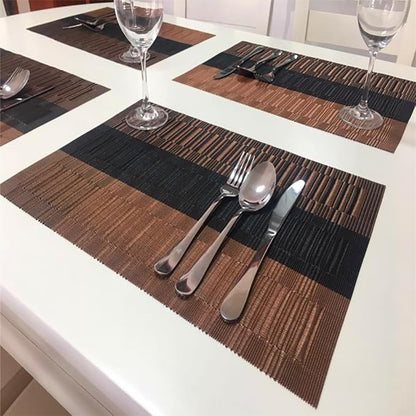PIGCHCY Placemats Set of 8 Washable Durable Placemat Vinyl Heat Resistant Non-Slip Table Mats Indoor Outdoor (Brown)