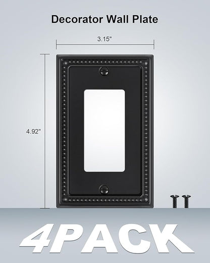 4-Pack Decorator Outlet Cover Plate, Pearls Decorative Switch Plates and Outlet Covers, Black Metal Wall Plates for Electrical Outlets, Receptacle, GFCI Outlet, Dimmer Switch