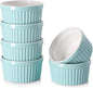 DOWAN 10 oz Porcelain Ramekins - Oven Safe for Creme Brulee & Souffle, Classic Style Baking Bowls, Set of 6, Blue