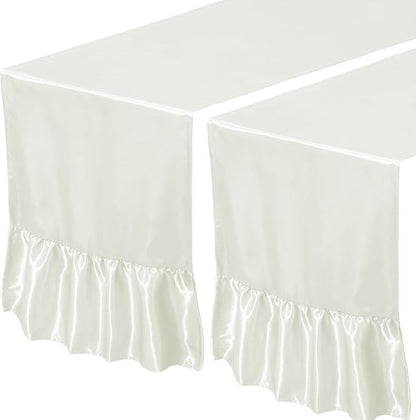 2 Pack White Satin Table Runner 12 x 108 Inch | Ruffle Design, Luxurious Dining - Image 7