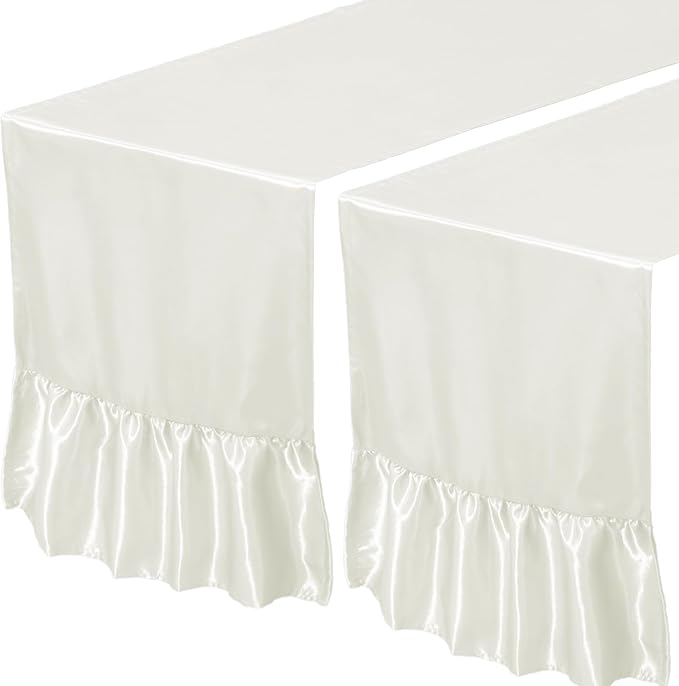 2 Pack White Satin Table Runner 12 x 72 Inch | Ruffle Design, Luxurious Dining - Image 7