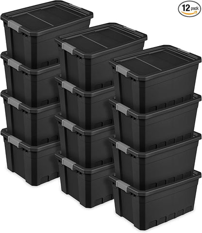 Sterilite 12-Pack Plastic Storage Bins with Lids, Stackable Containers, 19 Gallon, Black