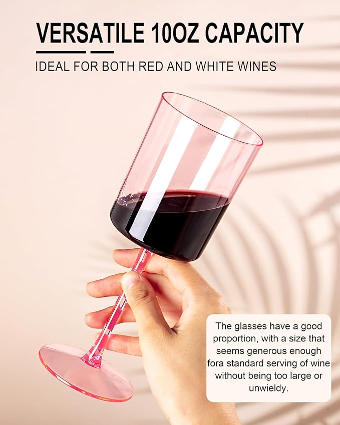 Ciaell 12 Pack Pink Plastic Wine Glasses - Image 9