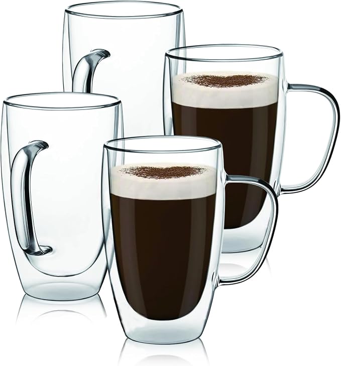 Espresso Cups Set Of 2, Double Walled Glass Coffee Mugs by Unknown