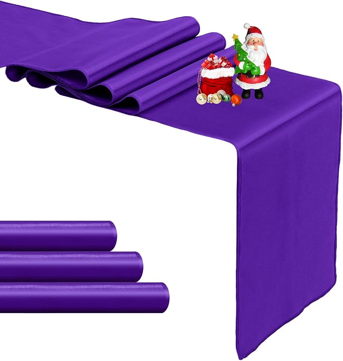 4-Pack Purple Satin Table Runner 12 x 108 Inch Long Bright and Smooth Silk by Pufogu