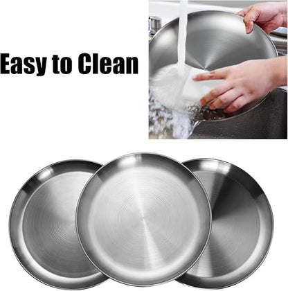 Stainless Steel Plates 9 inch 304 Metal Lightweight Unbreakable Dinner Dishes Plates Set Non-Toxin Dishwasher Safe BPA Free and Healthy (10 Pcs)
