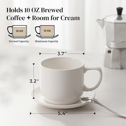 DOWAN 12oz Coffee Mugs, Cappuccino Cup and Saucer Set of 4, Tea Cups - Image 2