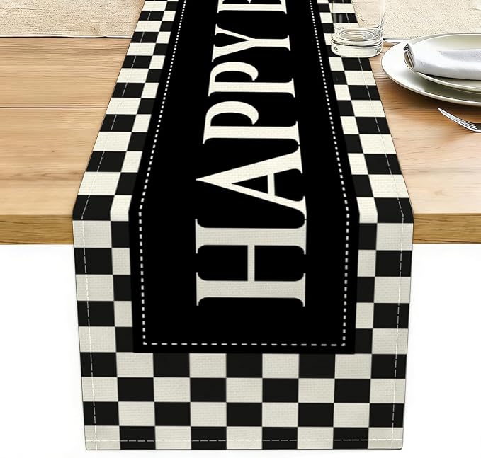 Happy Birthday Table Runner Black Checkerboard Checkerboard Racing Theme | by Unknown