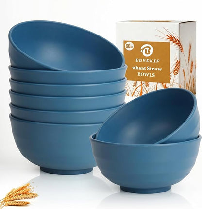60oz Wheat Straw Bowls Sets of 8, Unbreakable & Stackable Ramen Bowl, Microwave by BUSOKIP