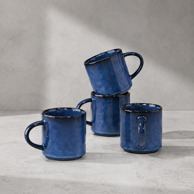HaWare Coffee Mugs Set of 4, 14 Ounce, Starry Blue | Stoneware Latte Cups by HaWare