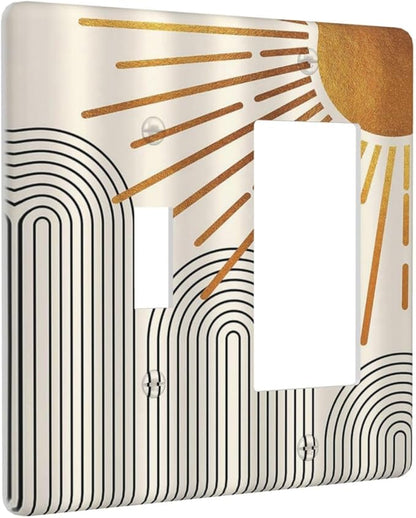 Light Switch Cover Mid Century Boho Sun Beige Minimalist Abstract 2 Gang Toggle Rocker Combo Socket Cover Wall Plates Decorative Switch Plates and Outlet Covers for Bathroom Bedroom Decor