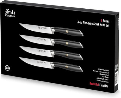 Cangshan L Series 4-Piece Fine-Edge Steak Knife Set, Forged German Steel, Black, 1026931