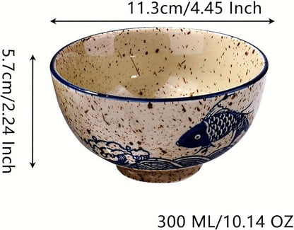 Japanese Retro Rice Bowls Set of 4 Hand-Painted Floral Design Ceramic Soup - Image 3