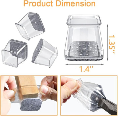 32 Pcs Square Chair Leg Protectors for Hardwood Floors,Felt Furniture Floor Protectors with Silicone Caps, Large Size (Fits Chair Legs with Side Length: 1-1/16'' to 1-5/8'')