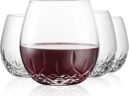 SHOSHIN Hand Cut Stemless Wine Glasses Lead-free Crystal Drinking Glass (15 Oz, Set of 4)