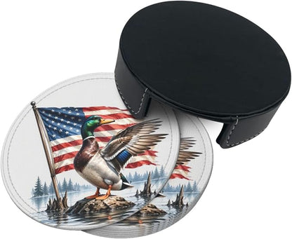 Patriotic Americana Hunting Mallard Duck Leather Coasters Set of 6 - Image 3