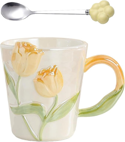 Tulip Flower Ceramic Mug 11.8Oz, Handmade Cute Coffee Tea Cup by Unknown